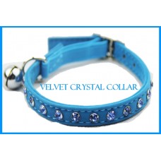  Velvet Crystal Cat Collar Blue